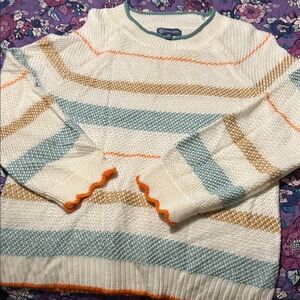 Democracy Cream and Blue Striped Sweater
